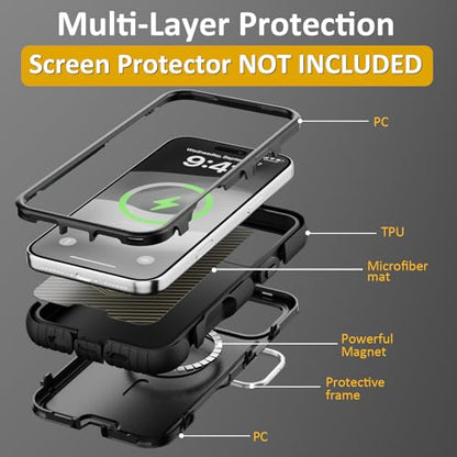 Follaroma for iPhone 17 Pro Max Case with Stand, Built-in Camera Cover, Compatible with MagSafe, Heavy Duty Shockproof Protection Phone Case, Anti-Drop, Magnetic Dual Layer Protective Cover,6.9",Black - color: Black, size: iPhone 17 Pro Max 6.9''