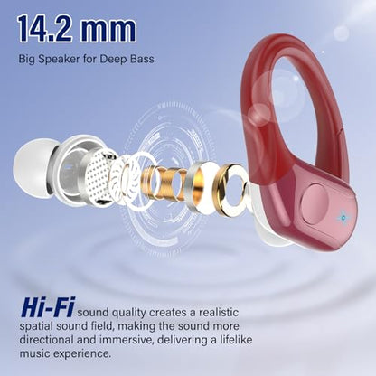 Wireless Earbuds Sports, 75Hrs Bluetooth 5.4 Headphones, Bass Hi-Fi Stereo - color: Y-Starry Red
