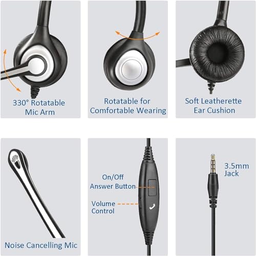 Wantek Cell Phone Headset with Microphone Noise Cancelling for Laptops, PC,3.5mm Jack,Volume Control,Wired Computer Headsets for Zoom Skype,for Office,Business, Call Center, Clear Chat（Dark Black） - color: dark black