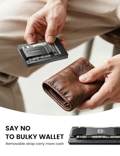 Lamicall Upgraded Hinge Minimalist Wallet for Men, RFID Blocking Wallets - color: Carbon Fiber - CLIP&STRAP