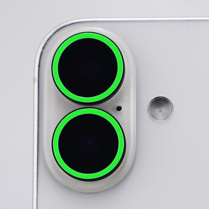 Luminous Camera Lens Protector for iPhone 16/16 Plus Individual Metal Ring Tempered Glass Glow in The Dark Lens Cover (2PCS) (Green, for iPhone 16/16 Plus) - color: Green