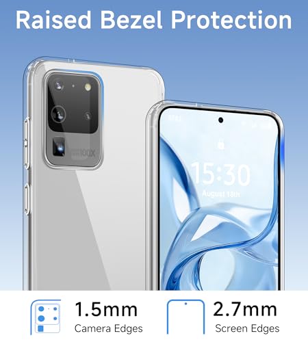 USLAI Case for Samsung Galaxy S20 Ultra, Anti-Yellowing, Crystal Clear Back, Shockproof & Military‑Grade Drop Protection - Transparent - color: Clear, size: Galaxy S20 Ultra