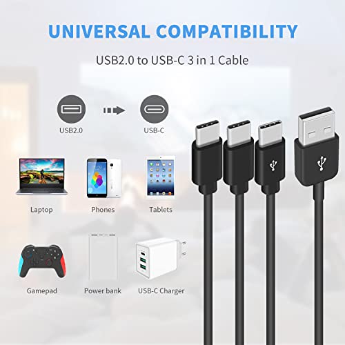 Duttek USB A to USB C Splitter Cable, USB C Splitter Multi Charging Cable, 3 in 1 USB2.0 Male to 3 USB C Male Multi USB C Cable Compatible with USB Type-C Phones, Tablets 5 Ft/1.5M (Black)