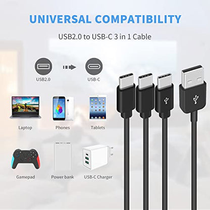 Duttek USB A to USB C Splitter Cable, USB C Splitter Multi Charging Cable, 3 in 1 USB2.0 Male to 3 USB C Male Multi USB C Cable Compatible with USB Type-C Phones, Tablets 5 Ft/1.5M (Black)