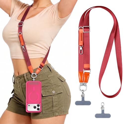 Phone Lanyard Crossbody,Adjustable Anti-Theft Neck Strap,Red - color: Red