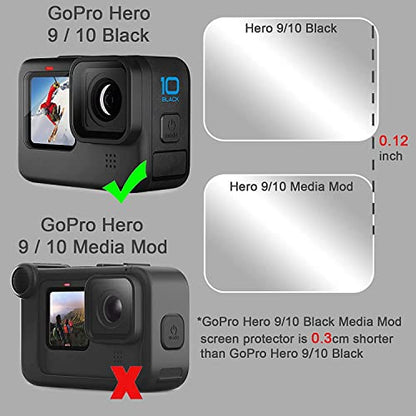 FiTSTILL Screen Protector[9 PCS] for Go Pro Hero 12/11/10/9 Black,Ultra Clear Tempered Glass Back Screen Protector + Tempered Glass Lens Protector + Front Screen Protector - 3 Packs + Lens Cover - size: For Go Pro hero 12/11/10/9 black