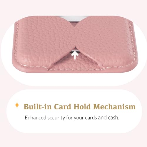 Luner - Leather Magnetic Card Wallet Compatible with Magsafe - for iPhone 17, 16, 15, 14, 13, 12 series - Holds 2 cards - Made of Vegan Leather - French Pink - color: French Pink, style: Classic