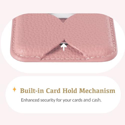 Luner - Leather Magnetic Card Wallet Compatible with Magsafe - for iPhone 17, 16, 15, 14, 13, 12 series - Holds 2 cards - Made of Vegan Leather - French Pink - color: French Pink, style: Classic