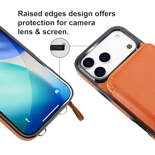 Bocasal Multi-Slot Crossbody Wallet Case for iPhone 17 Pro Max, Brown | RFID Blocking PU Leather Purse Case with Card Holder, Handbag Flip Cover with Zipper Wrist Strap Lanyard for Women 6.9 Inch - color: Brown