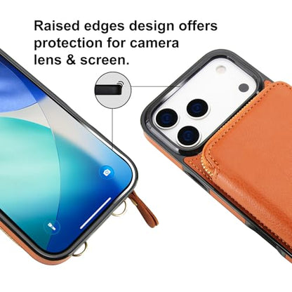 Bocasal Multi-Slot Crossbody Wallet Case for iPhone 17 Pro Max, Brown | RFID Blocking PU Leather Purse Case with Card Holder, Handbag Flip Cover with Zipper Wrist Strap Lanyard for Women 6.9 Inch - color: Brown