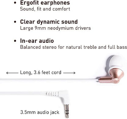 Panasonic ErgoFit Wired Earbuds, In-Ear Headphones with Dynamic Crystal-Clear Sound and Ergonomic Custom-Fit Earpieces (S/M/L), 3.5mm Jack for Phones and Laptops, No Mic - RP-HJE120-N (Rose Gold) - color: Rose Gold, size: S/M/L, style: No Mic