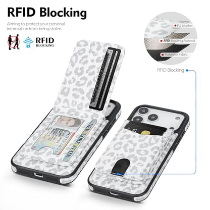 SkyEagle Compatible with MagSafe iPhone 17 Pro Max Wallet Case,Leopard-White - color: Leopard-White, size: iPhone 17 Pro Max - 6.9"