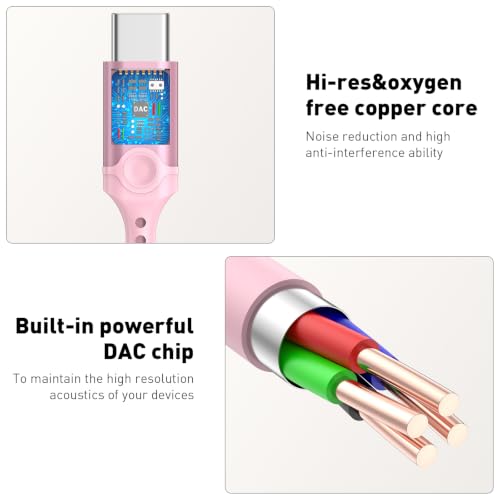 USB C Headphones Magnetic Wired Earbuds with Mic for Apple/Samsung Android - color: Pink