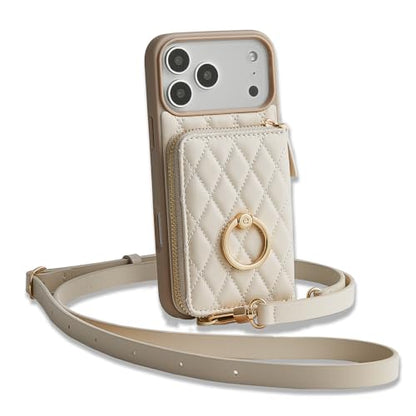 ZVE for iPhone 17 Pro Max Case Wallet with Card Holder, 360° Rotation Ring Stand Crossbody Wallet Cover 6.9 Inch-Beige - color: Beige, size: iPhone 17 Pro Max 6.9''