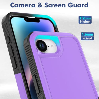 for iPhone 16E / iPhone 17E Case: Dual Layer Protective Heavy Duty Cell Phone Cover Shockproof Rugged with HD Screen Protector - Military Protection Bumper Tough - for iPhone 16E / iPhone 17E, Purple - color: Purple (PC) + Black (TPU)