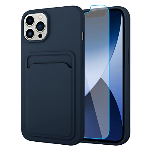 MZELQ Compatible with iPhone 14 Pro Max Case Card Holder -Blue | Wallet Cover,Camera Protection + Screen Protector Soft Card Slot Phone Case - color: Blue, size: iPhone 14 Pro Max