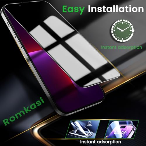 Romkasi 3 Pack Privacy Screen Protector for iPhone 13 6.1 Inch with 3 Pack Camera Lens Protector, Anti Spy Tempered Glass Film, Anti-Scratch, Touch Sensitive, Case Friendly - color: iPhone 13