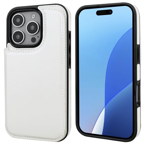 ONETOP for iPhone 16 Pro Wallet Case with Credit Card Holder,White | Kickstand,ID/Cash Holder,Case Wallet with Card Slots,Double Magnetic Clasp,Durable PU Leather Shockproof Cover for Women Men - color: White