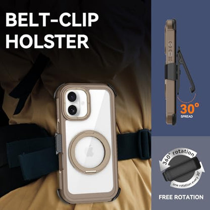 Magnetic for iPhone 17 Case, Compatible with MagSafe, Full Body Rugged Case with Built-in Screen Protector & Kickstand & Belt-Clip (Gold) - color: Gold
