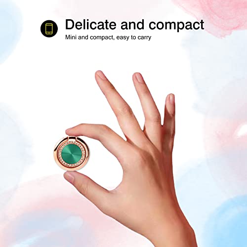 [2 Pack] Concentric Circular Texture Diamond Setting Cell Phone Ring Holder Stand, 360 Degree Rotation and 180 DegreeAdjustable Finger Ring Kickstand with Polished Metal Phone Grip (Dark Green)