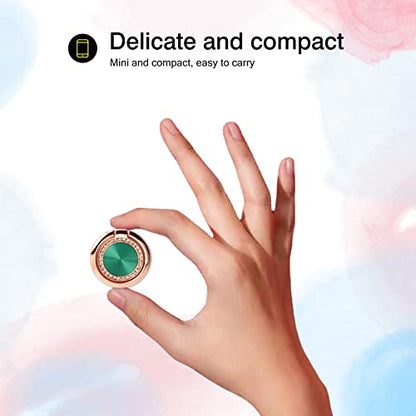 [2 Pack] Concentric Circular Texture Diamond Setting Cell Phone Ring Holder Stand, 360 Degree Rotation and 180 DegreeAdjustable Finger Ring Kickstand with Polished Metal Phone Grip (Dark Green)