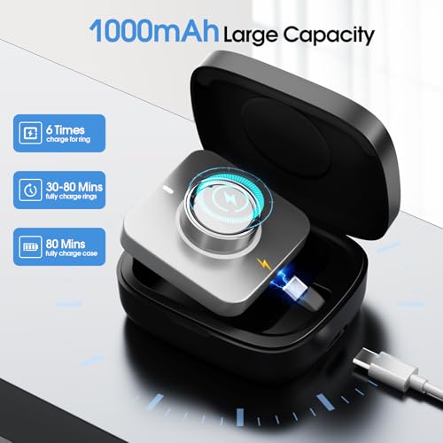 Charging Case Compatible with Oura Ring Gen 5/4/3 Official Charger, Portable Wireless Charging Box with 1000mAh Capacity, Fits All Ring Sizes, 30-Day Runtime (Official Charger Not Included) - color: Black