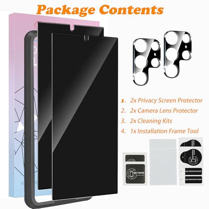Privacy Screen Protector Samsung Galaxy S24 Ultra+Camera Lens Protector - size: Galaxy S24 Ultra 2+2