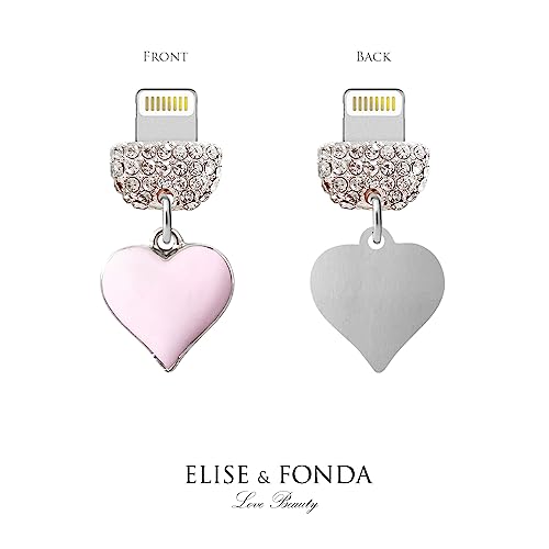 ELISE & FONDA CP604 USB Charging Port Crystal Anti Dust Plug Little Love Heart Phone Charm for iPhone 13/12/11/ XS MAX/XR/X/8 Plus/7/6S/8/SE iPad iPod (Pink)