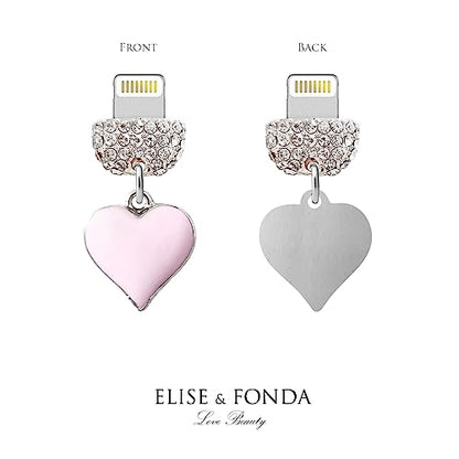 ELISE & FONDA CP604 USB Charging Port Crystal Anti Dust Plug Little Love Heart Phone Charm for iPhone 13/12/11/ XS MAX/XR/X/8 Plus/7/6S/8/SE iPad iPod (Pink)