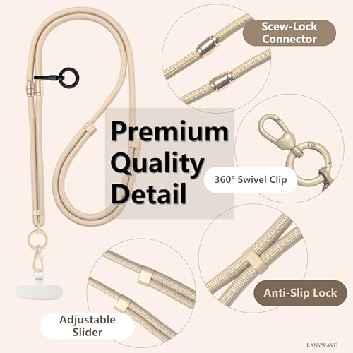 4-in-1 Phone Lanyard, Crossbody, Neck, Wrist & Finger Strap - color: Beige