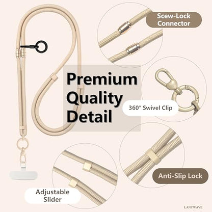 4-in-1 Phone Lanyard, Crossbody, Neck, Wrist & Finger Strap - color: Beige