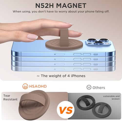 Upgraded Magnetic Phone Grip, Liquid Silicone Soft and Portable, Removable Finger Loop Ring Grip Holder for iPhone, Strong Magnetic Attraction, Compatible with MagSafe Phone Case, Light Brown - color: Light Brown