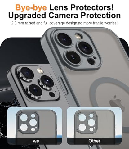 Magnetic Case for iPhone 16 Pro Case with Screen Protector+Wrist Strap | Compatible with MagSafe,Full Camera Protection,Slim Translucent Matte Phone Cover,Grey - color: Grey