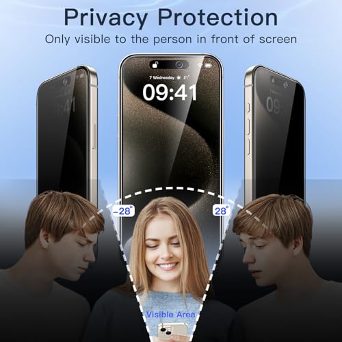 JETech Privacy Screen Protector for iPhone 15 Pro Max, 2+2 Pack - size: iPhone 15 Pro Max