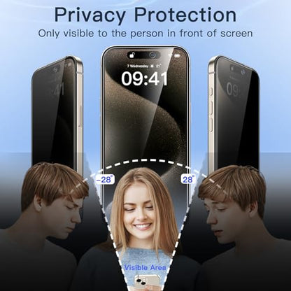 JETech Privacy Screen Protector for iPhone 15 Pro Max, 2+2 Pack - size: iPhone 15 Pro Max