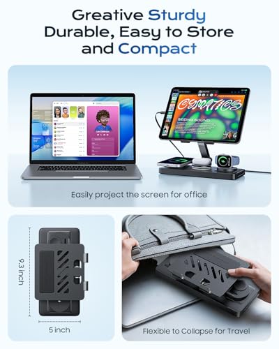 5 in 1 Charging Station for Apple Multiple Devices &65W Adapter, 30W Max Bulit-in Retractable Cable Fast Wired Charging Stand for iPad/Tab, Foldable Magnetic Wireless Charger for iPhone 17/iWatch/Buds