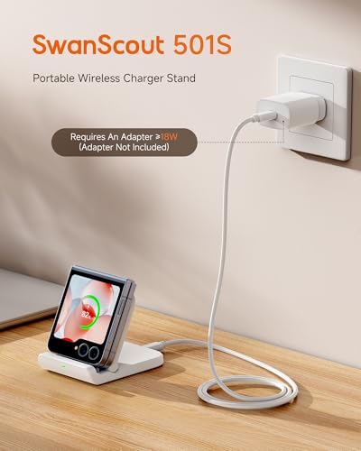 Foldable Wireless Charging Stand for Galaxy Z Flip 8 & Moto Razr Series - color: White