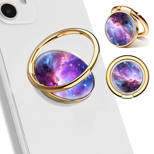 Cell Phone Ring Holder, Cute Phone Ring Grip Stand, 360°Rotation Funny Metal Kickstand Finger Grip Purple Beautiful Universe - color: Purple Beautiful Universe