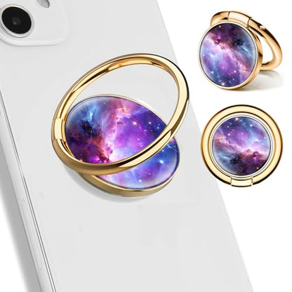 Cell Phone Ring Holder, Cute Phone Ring Grip Stand, 360°Rotation Funny Metal Kickstand Finger Grip Purple Beautiful Universe - color: Purple Beautiful Universe
