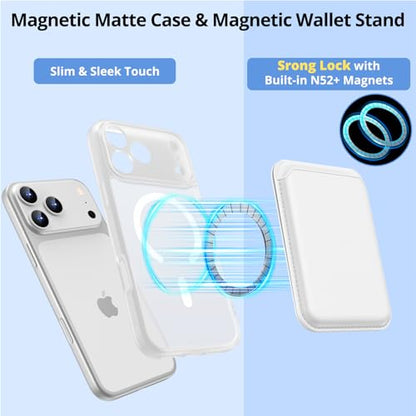 for iPhone 17 Pro Max Case w/Detachable MagSafe Wallet-White | RFID Blocking Card Holder&Kickstand, Military-Grade Drop & Raised Camera Protection for Travel & Commute - color: White