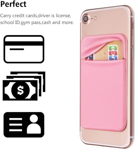 Cell Phone Pocket Self Adhesive Card Holder Stick On Wallet Sleeve with Adhesive RFID Card ID Credit Card ATM Card Holder storage for Phone Android (Pink)