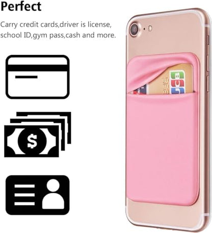 Cell Phone Pocket Self Adhesive Card Holder Stick On Wallet Sleeve with Adhesive RFID Card ID Credit Card ATM Card Holder storage for Phone Android (Pink)
