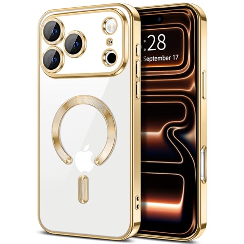 Hython Magnetic Clear for iPhone 17 Pro Max Case with Camera Lens Protector [Compatible with MagSafe] Plating Edge Slim Soft TPU Cover Protective Phone Case for iPhone 17 Pro Max 6.9", Gold - color: Gold, size: Iphone 17 Pro Max - 6.9 Inch
