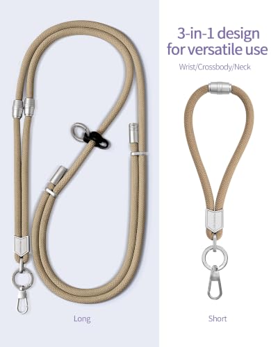3 in 1 Luxury Phone Lanyard, Adjustable Crossbody Neck Strap & Short Wrist Strap, Anti-Lost Anti-Theft Detachable Phone Chain, Versatile Shoulder Phone Sling for All Cell Phones, (Khaki) - color: Khaki
