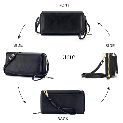 Peacocktion Womens Crossbody Wristlet Wallets with Cell Phone Pocket RFID Vegan Leather Cross Body Purses Travel - color: 01-black
