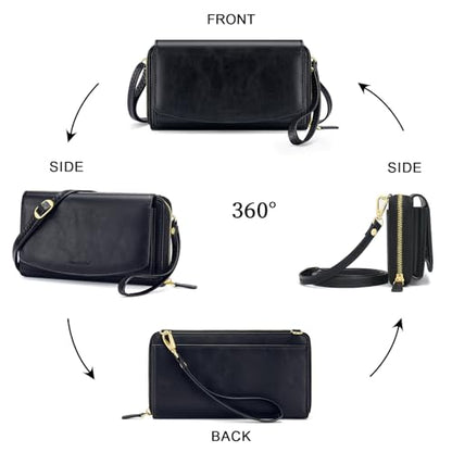 Peacocktion Womens Crossbody Wristlet Wallets with Cell Phone Pocket RFID Vegan Leather Cross Body Purses Travel - color: 01-black