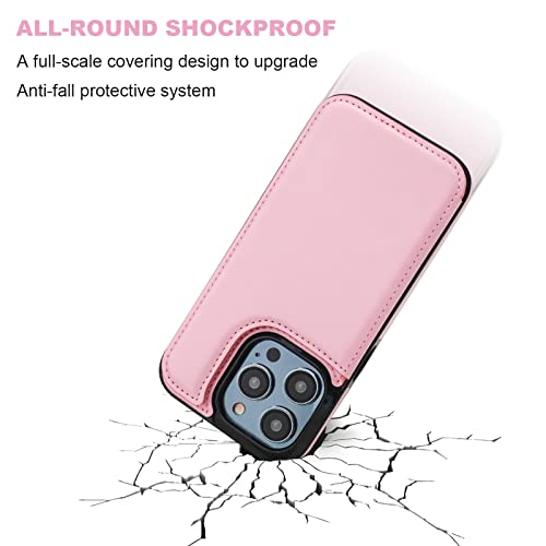 ONETOP for iPhone 14 Pro Wallet Case with Credit Card Holder,Pink | Kickstand,ID/Cash Holder,Case Wallet with Card Slots,Double Magnetic Clasp,Durable PU Leather Shockproof Cover for Women Men - color: Pink