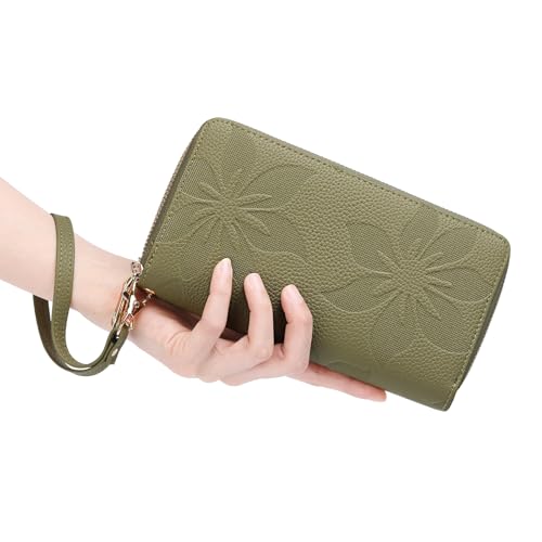 GOIACII Women's Wallet RFID Blocking Leather Wristlet - color: A14 Matcha Green