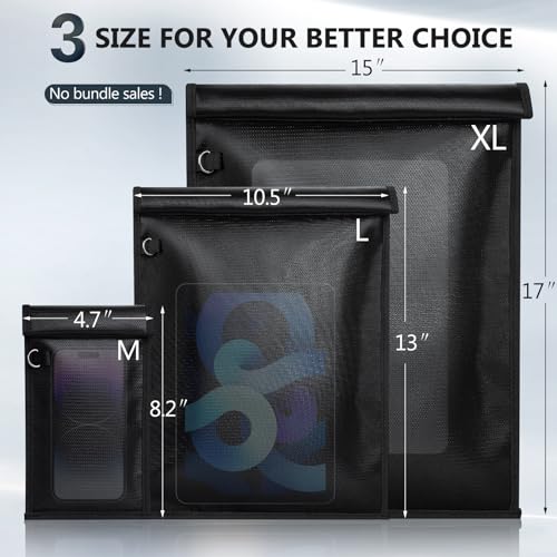 Simket 2 Pack Military Grade Faraday Bags, Fireproof Waterproof Signal Blocking Pouch for Cell Phone & Car Keys, RFID GPS WIFI NFC Blocker, Anti-Tracking Privacy Shielding Pouch for Daily Travel - size: M(Up to Phone)