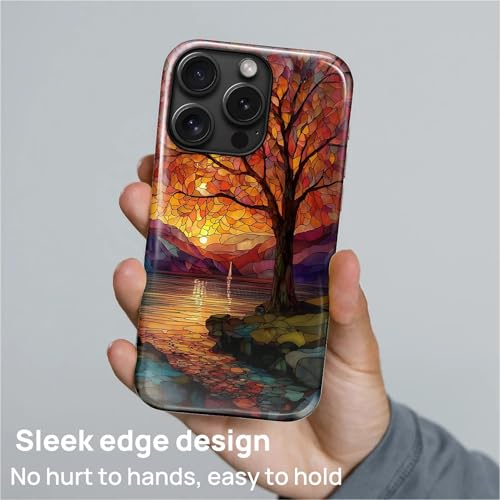 Magnetic Phone Case for iPhone 14 Pro Max,Compatible with MagSafe,Durable 2 Layers Full Covered Shockproof Protective Cover-Stained Glass Sunrise Fall Leaves - color: Stained Glass Sunrise Fall Leaves, size: iPhone 14 Pro Max